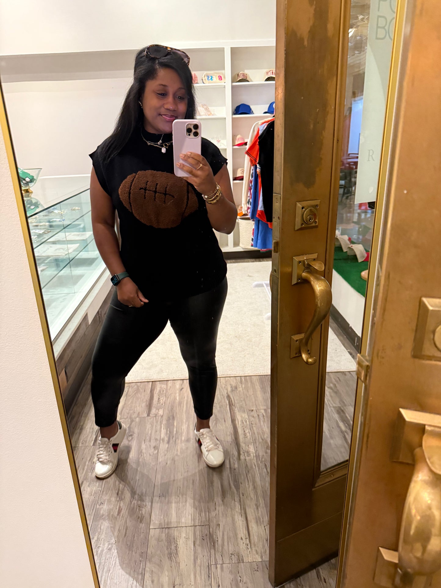 FOOTBALL NECK SWEATER TOP - BLACK