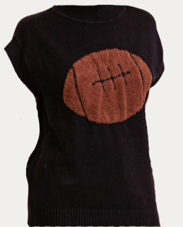 FOOTBALL NECK SWEATER TOP - BLACK